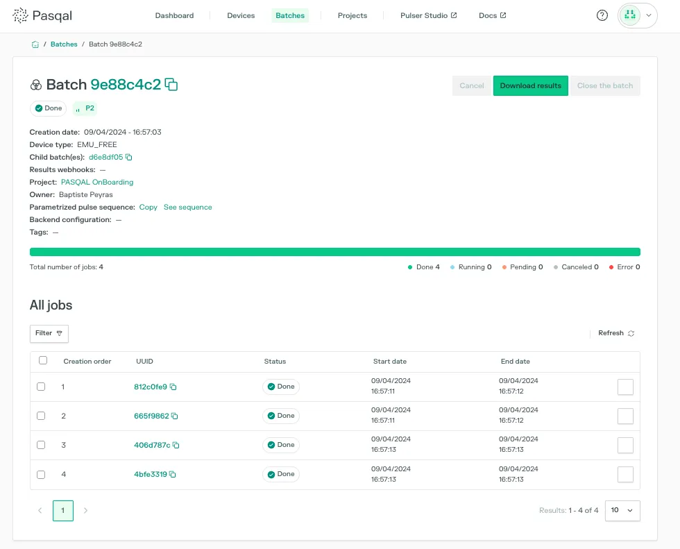 User Portal batch details page